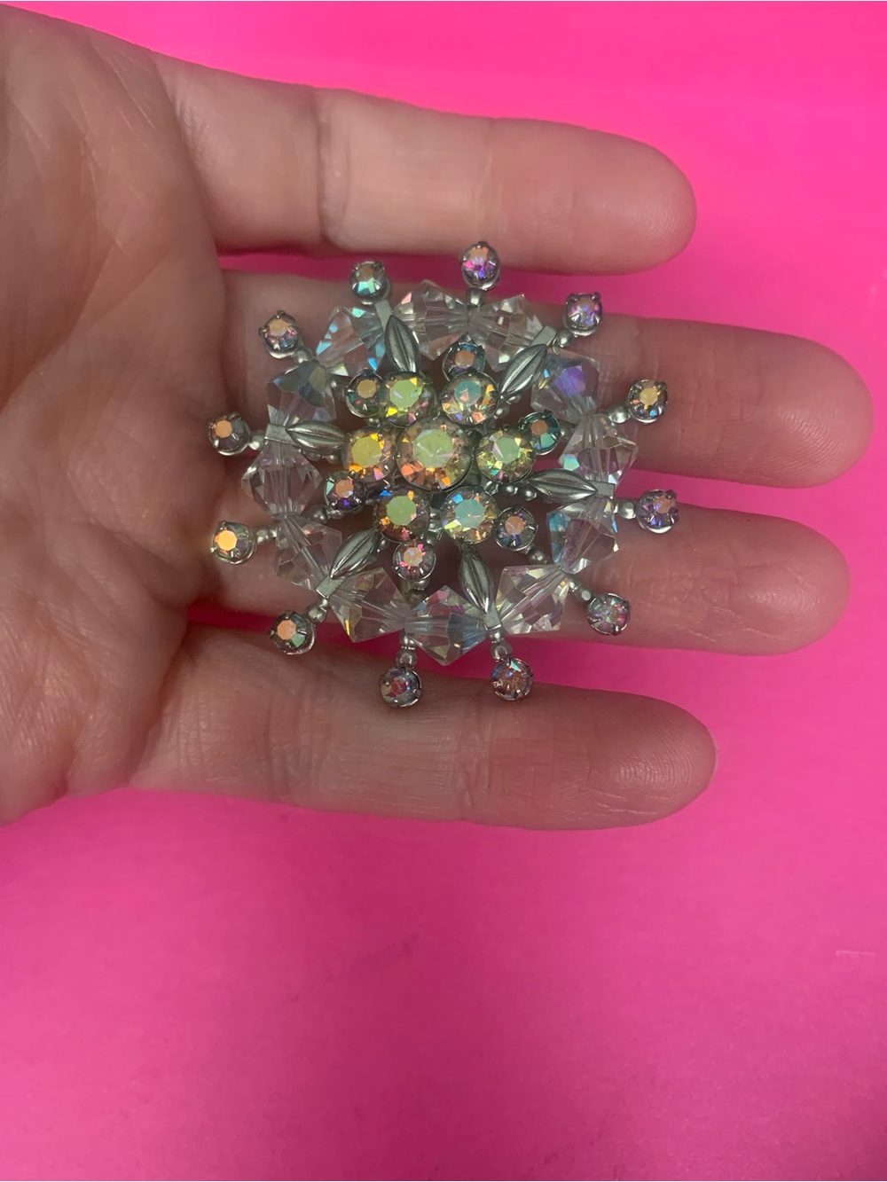 Aurora Crystal Sunburst or Snowflake Brooch